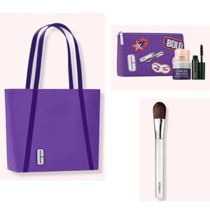 Clinique purple tote bag cosmetic makeup pouch with samples set